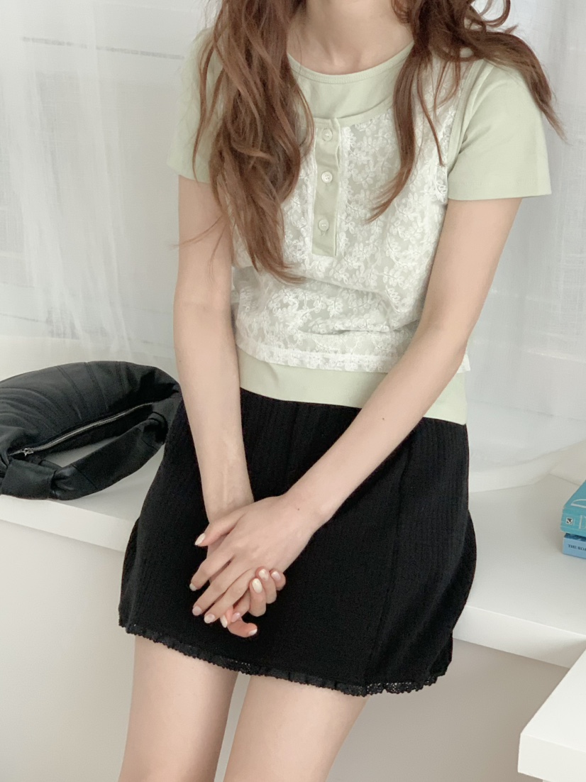 BEFORE SUNRISE韓國直郵女裝新品時尚休閑26春夏T恤蕾絲BEFORE SUNRISET恤