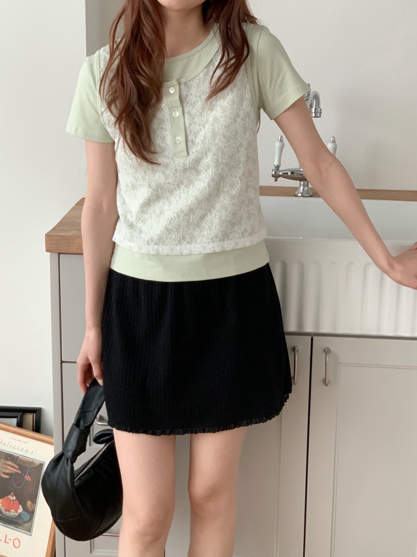 BEFORE SUNRISE韓國直郵女裝新品時尚休閑26春夏T恤蕾絲BEFORE SUNRISET恤