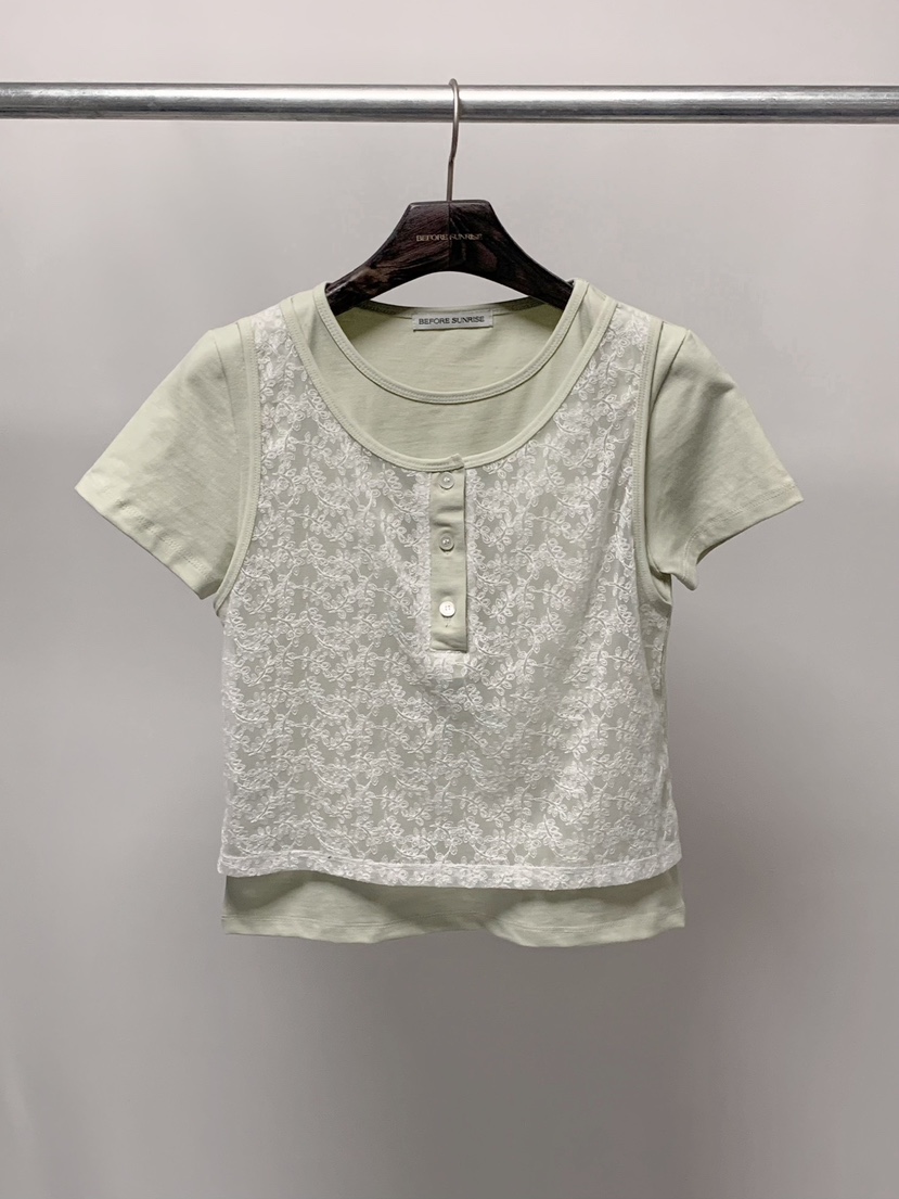 BEFORE SUNRISE韓國直郵女裝新品時尚休閑26春夏T恤蕾絲BEFORE SUNRISET恤圖色3