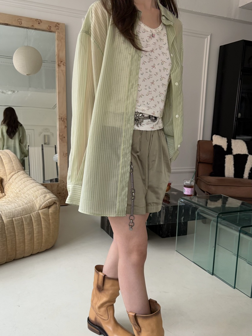 PEBBLE韓國代購女裝新品時尚休閑26春夏職業襯衫蕾絲衫寬松PEBBLE襯衫/蕾絲衫