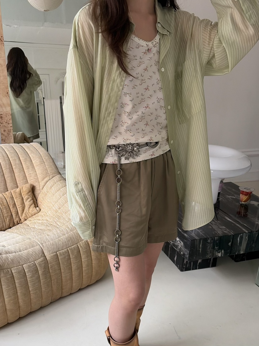 PEBBLE韓國代購女裝新品時尚休閑26春夏職業襯衫蕾絲衫寬松PEBBLE襯衫/蕾絲衫