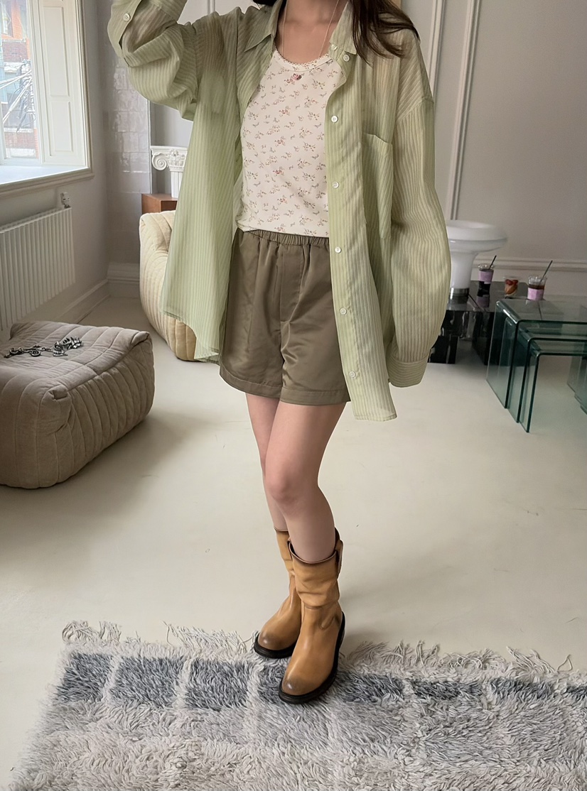 PEBBLE韓國代購女裝新品時尚休閑26春夏職業襯衫蕾絲衫寬松PEBBLE襯衫/蕾絲衫