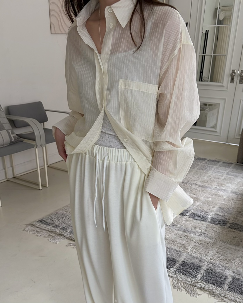 PEBBLE韓國代購女裝新品時尚休閑26春夏職業襯衫蕾絲衫寬松PEBBLE襯衫/蕾絲衫