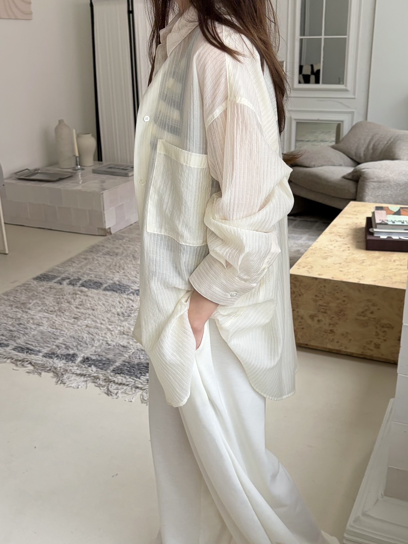 PEBBLE韓國代購女裝新品時尚休閑26春夏職業襯衫蕾絲衫寬松PEBBLE襯衫/蕾絲衫