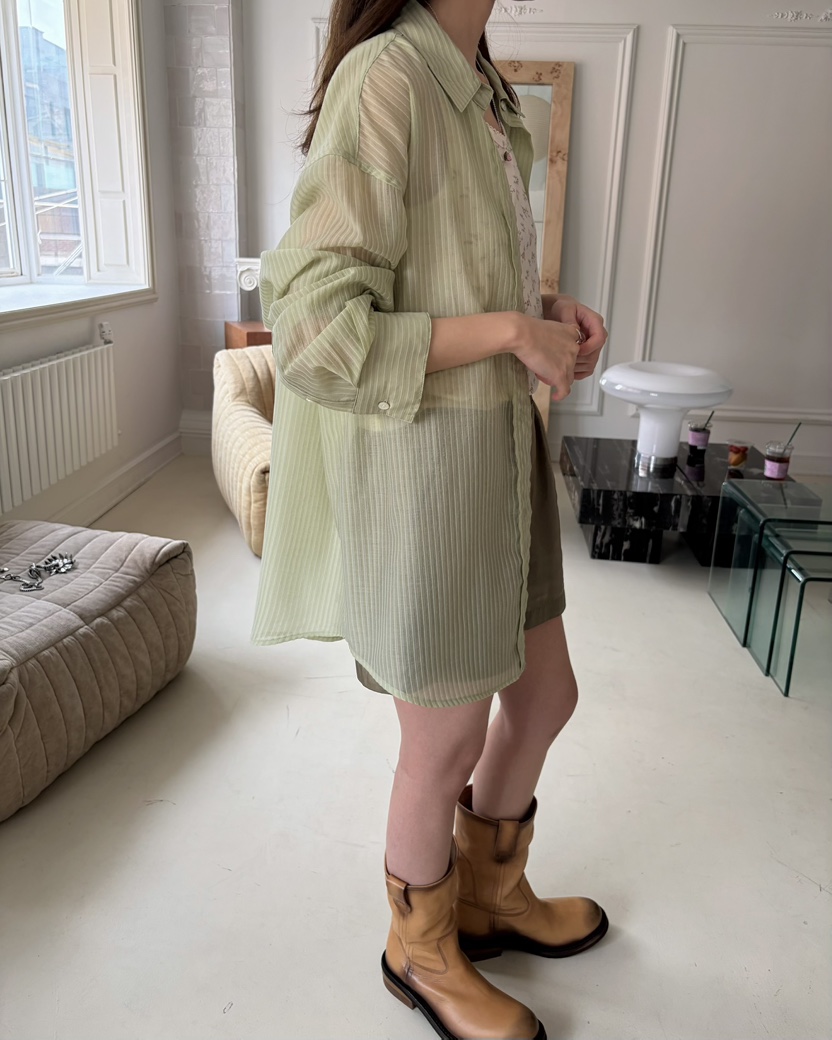 PEBBLE韓國代購女裝新品時尚休閑26春夏職業襯衫蕾絲衫寬松PEBBLE襯衫/蕾絲衫