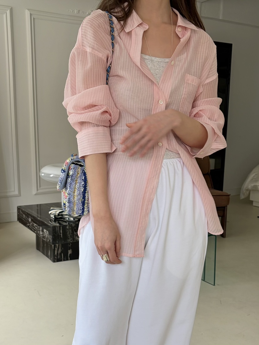 PEBBLE韓國代購女裝新品時尚休閑26春夏職業襯衫蕾絲衫寬松PEBBLE襯衫/蕾絲衫