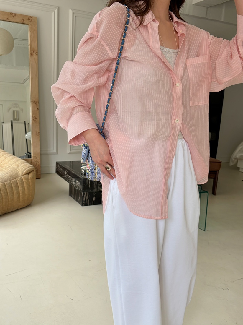 PEBBLE韓國代購女裝新品時尚休閑26春夏職業襯衫蕾絲衫寬松PEBBLE襯衫/蕾絲衫