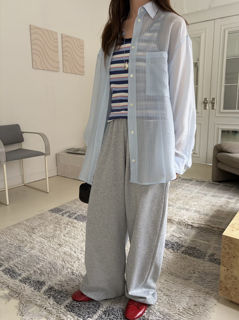 PEBBLE韓國代購女裝新品時尚休閑26春夏職業襯衫蕾絲衫寬松PEBBLE襯衫/蕾絲衫