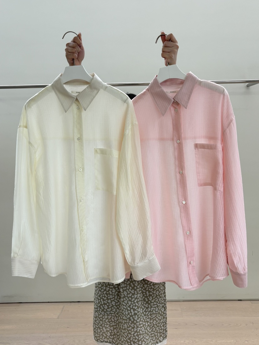 PEBBLE韓國代購女裝新品時尚休閑26春夏職業襯衫蕾絲衫寬松PEBBLE襯衫/蕾絲衫