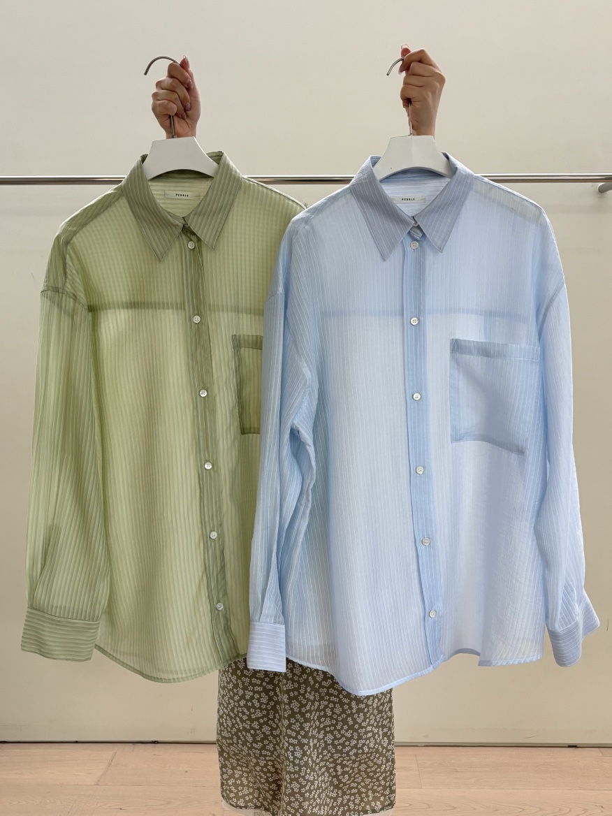 PEBBLE韓國代購女裝新品時尚休閑26春夏職業襯衫蕾絲衫寬松PEBBLE襯衫/蕾絲衫