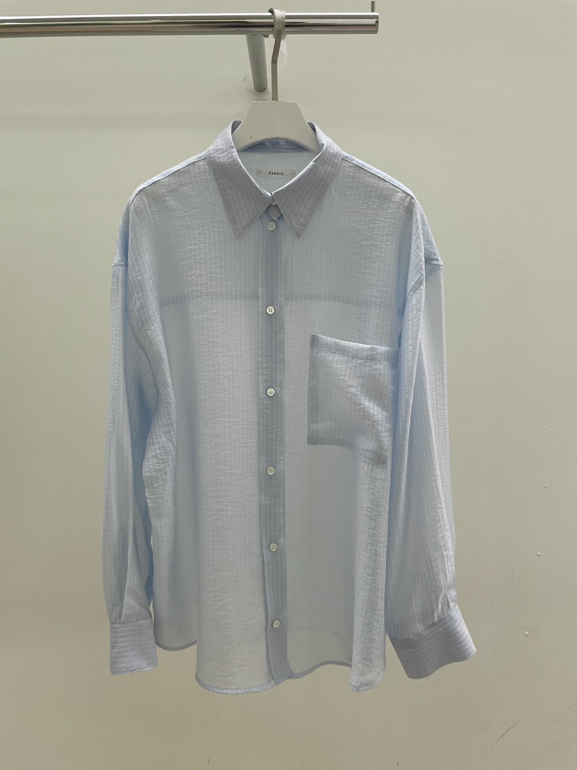 PEBBLE韓國代購女裝新品時尚休閑26春夏職業襯衫蕾絲衫寬松PEBBLE襯衫/蕾絲衫圖色1