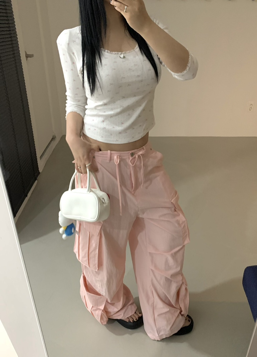 SEOLO韓國代購女士新品26春夏時尚人氣推薦休閑褲口袋花朵Seolo seoul休閑褲