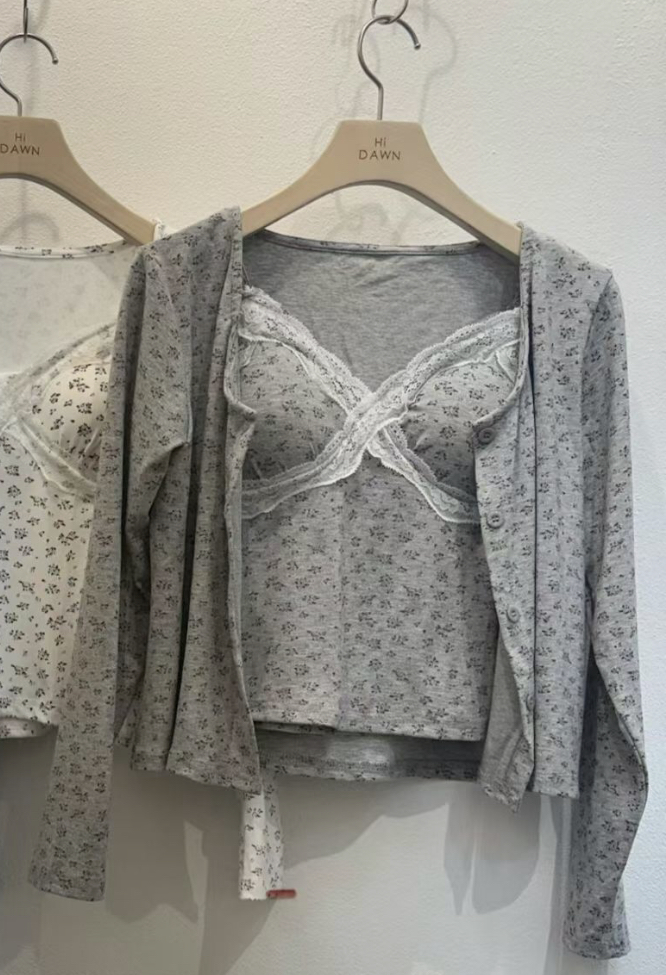 ATTIC韓國東大門代購女士新款時尚26春夏套裝小碎花蕾絲開衫ATTIC套裝圖色3