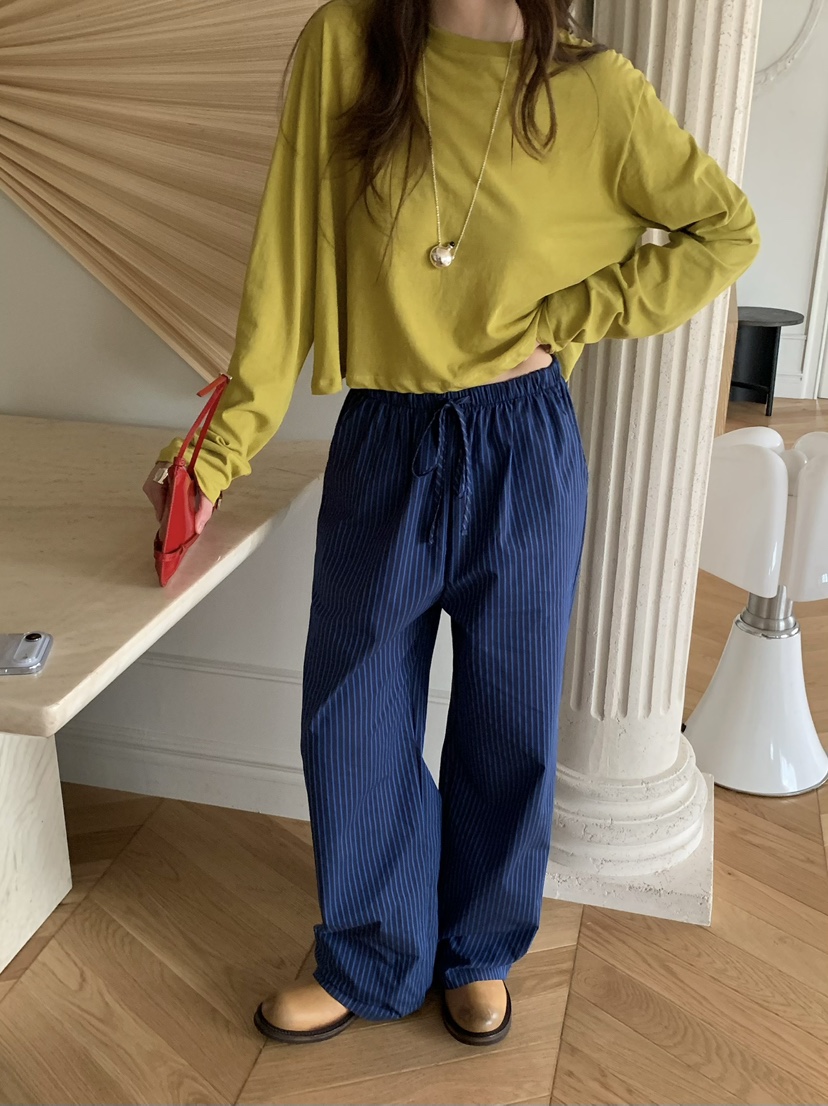 PEBBLE韓國直郵實拍女士新款休閑人氣職業26春夏休閑褲條紋PEBBLE休閑褲