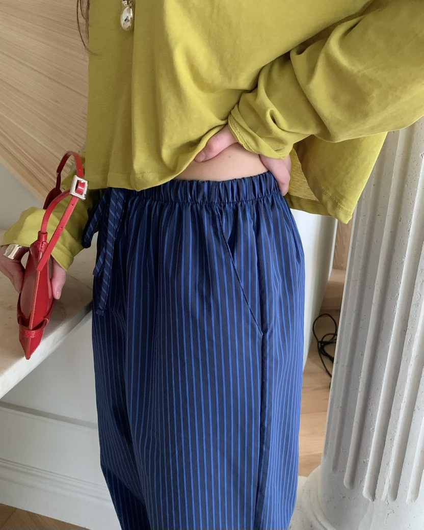 PEBBLE韓國直郵實拍女士新款休閑人氣職業26春夏休閑褲條紋PEBBLE休閑褲