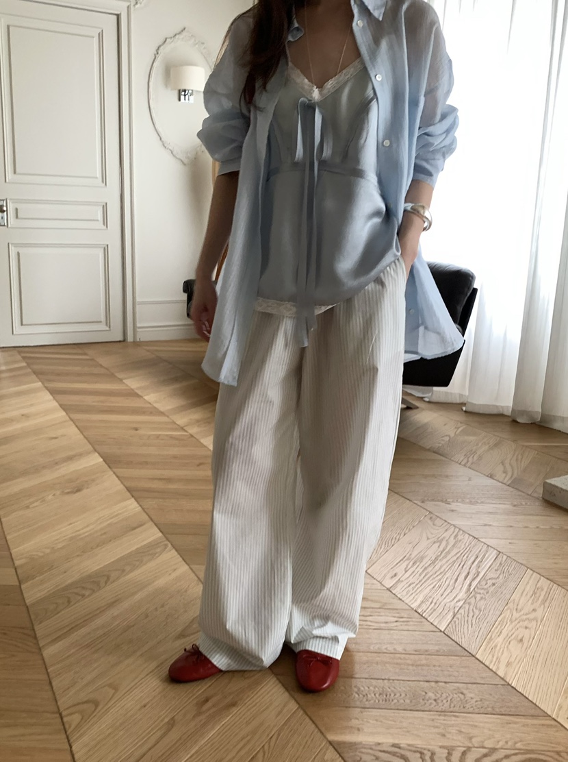 PEBBLE韓國直郵實拍女士新款休閑人氣職業26春夏休閑褲條紋PEBBLE休閑褲