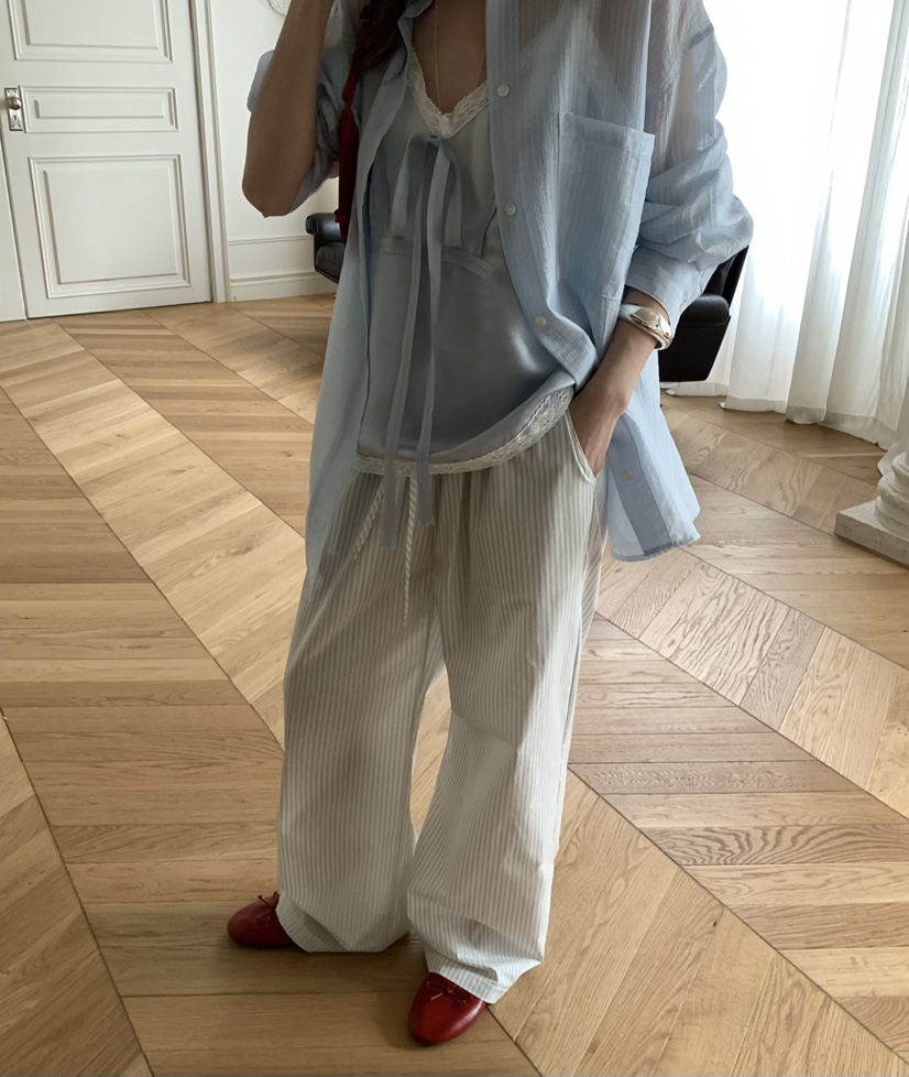 PEBBLE韓國直郵實拍女士新款休閑人氣職業26春夏休閑褲條紋PEBBLE休閑褲