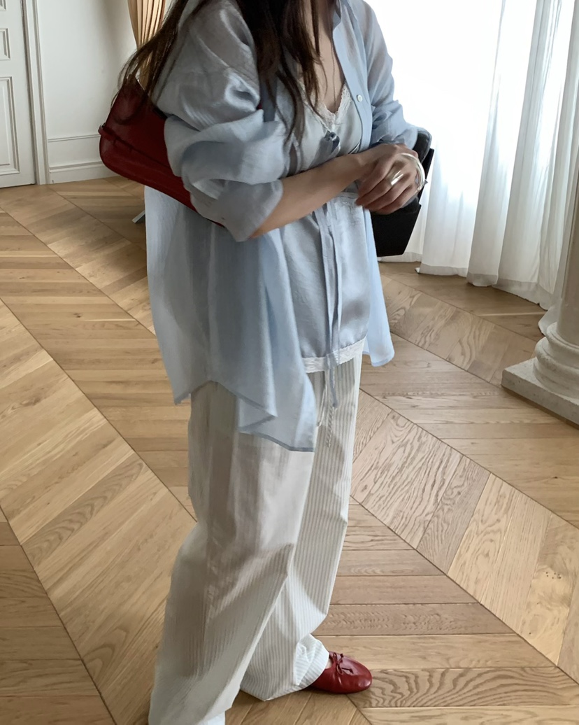 PEBBLE韓國直郵實拍女士新款休閑人氣職業26春夏休閑褲條紋PEBBLE休閑褲