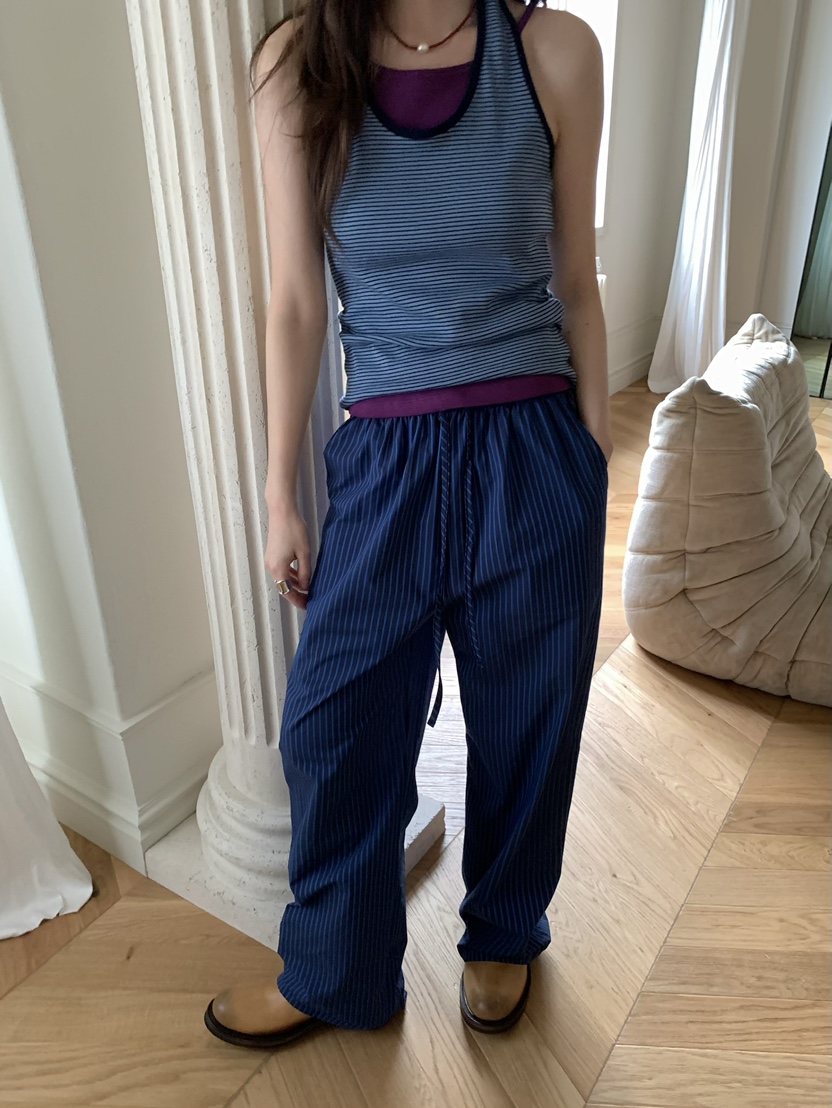 PEBBLE韓國直郵實拍女士新款休閑人氣職業26春夏休閑褲條紋PEBBLE休閑褲