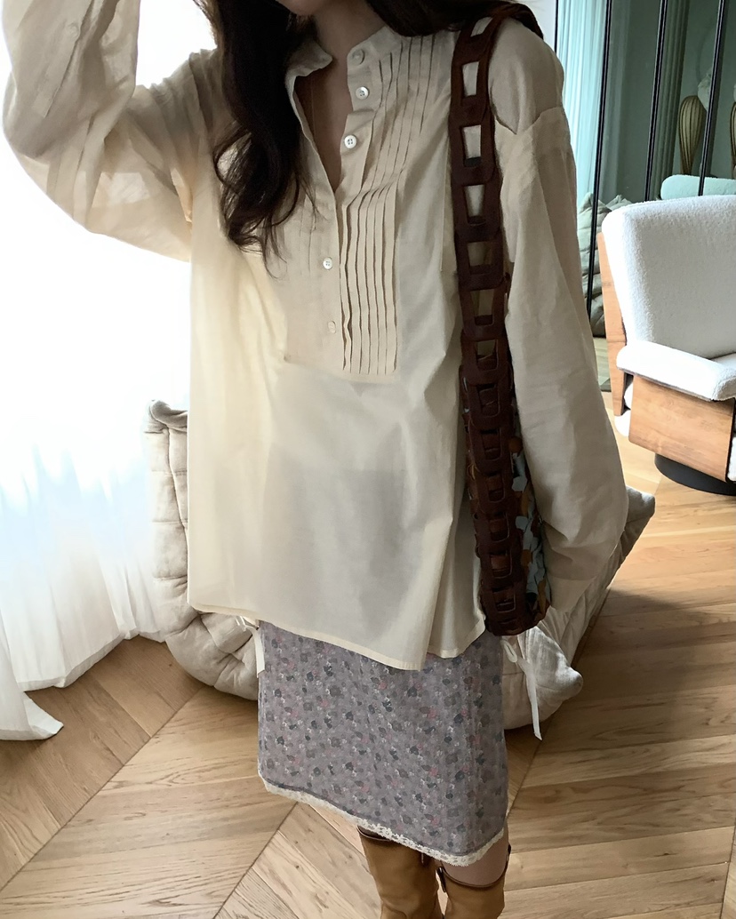 PEBBLE韓國直郵女士新品人氣休閑推薦熱賣襯衫蕾絲衫棉質PEBBLE襯衫/蕾絲衫