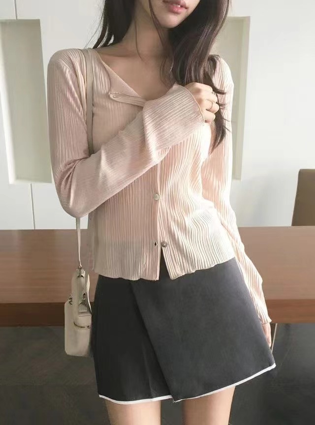 AFARRIER韓國代購女裝新款職業熱賣人氣休閑推薦長袖T恤褶裥AFARRIER長袖T恤