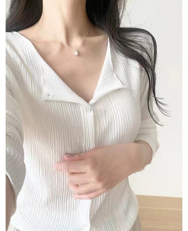 AFARRIER韓國代購女裝新款職業熱賣人氣休閑推薦長袖T恤褶裥AFARRIER長袖T恤