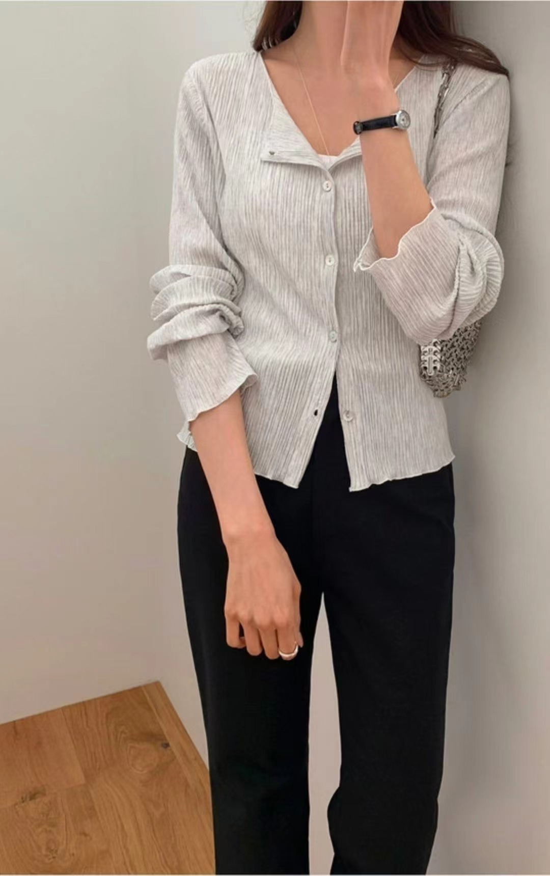 AFARRIER韓國代購女裝新款職業熱賣人氣休閑推薦長袖T恤褶裥AFARRIER長袖T恤