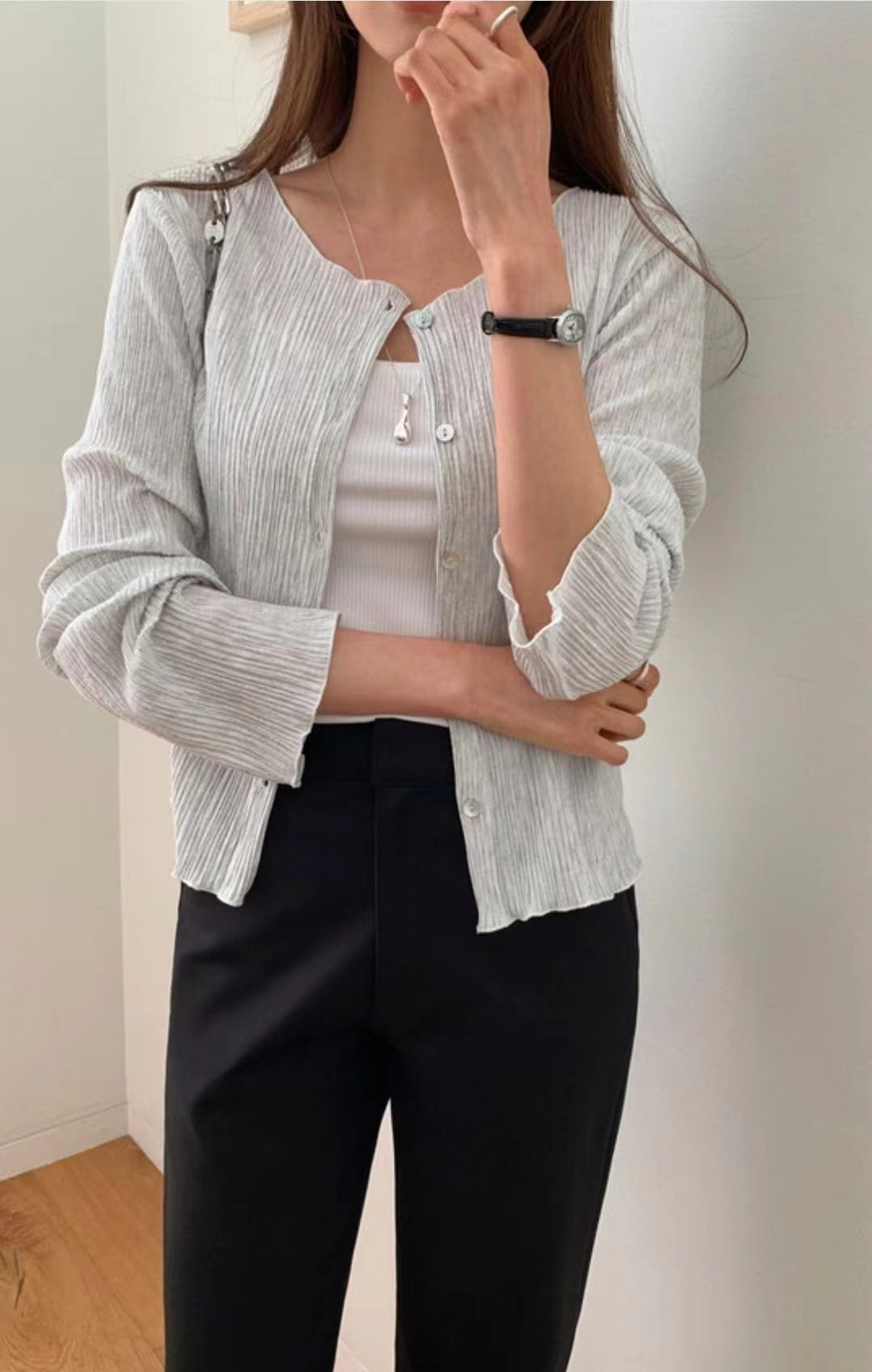 AFARRIER韓國代購女裝新款職業熱賣人氣休閑推薦長袖T恤褶裥AFARRIER長袖T恤圖色2