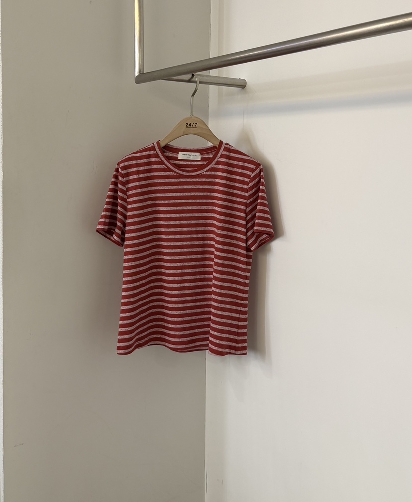 TWENTY FOUR SEVEN24-7韓國東大門直郵女裝新品時尚T恤亞麻條紋TEWNTY FOUR SEVEN24-7T恤圖色1