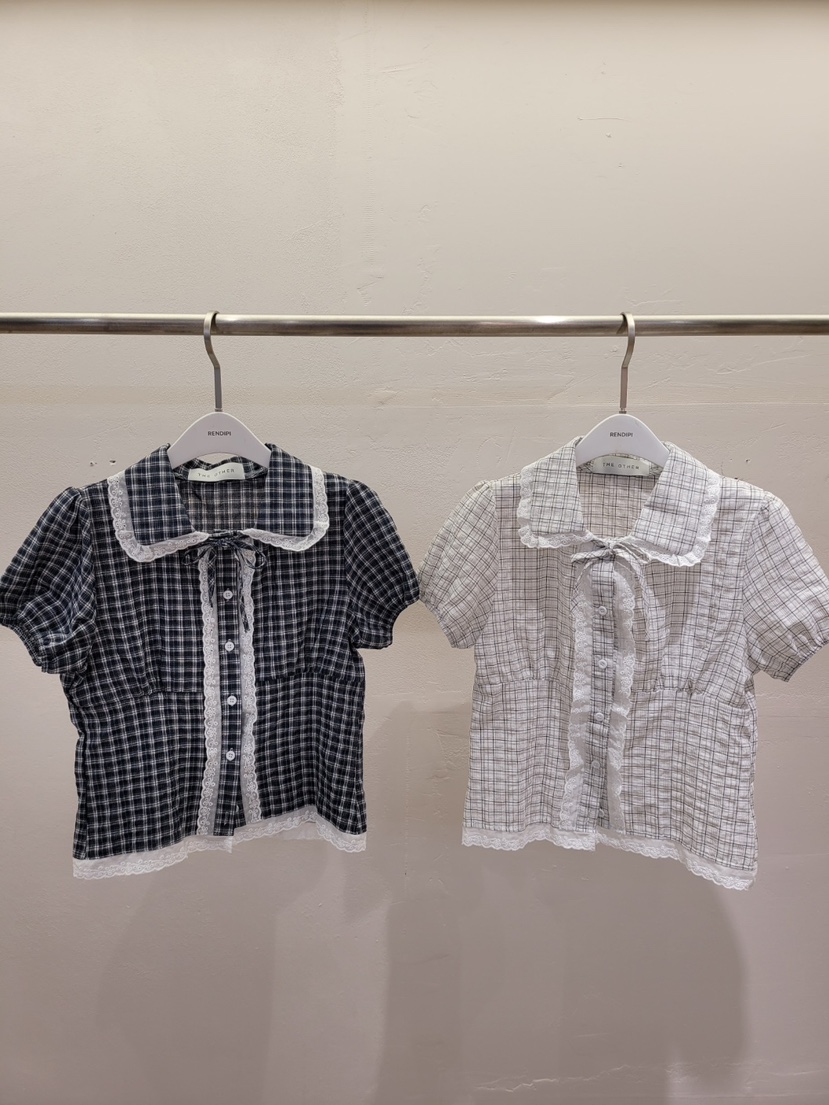 THE OTHER韓國直郵女士新款休閑時尚襯衫蕾絲衫可愛的格子THE OTHER襯衫/蕾絲衫