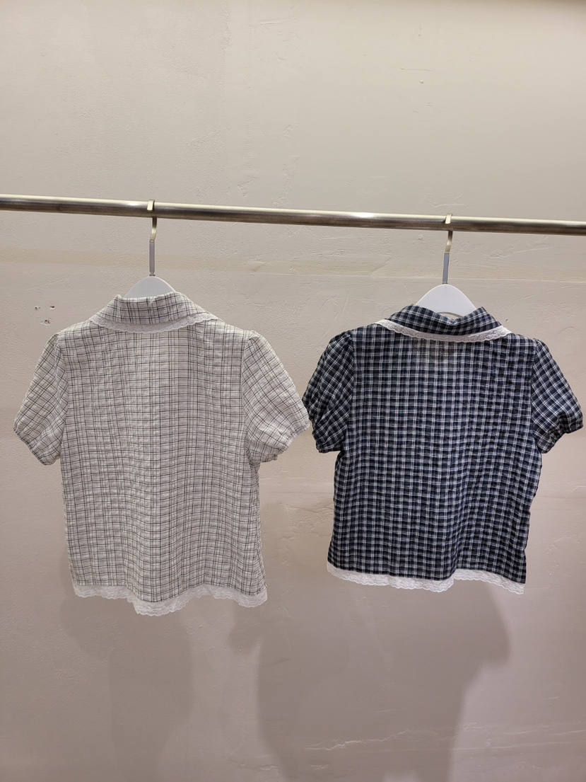 THE OTHER韓國直郵女士新款休閑時尚襯衫蕾絲衫可愛的格子THE OTHER襯衫/蕾絲衫