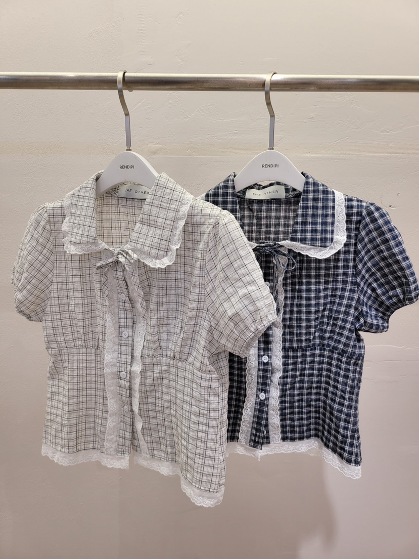 THE OTHER韓國直郵女士新款休閑時尚襯衫蕾絲衫可愛的格子THE OTHER襯衫/蕾絲衫