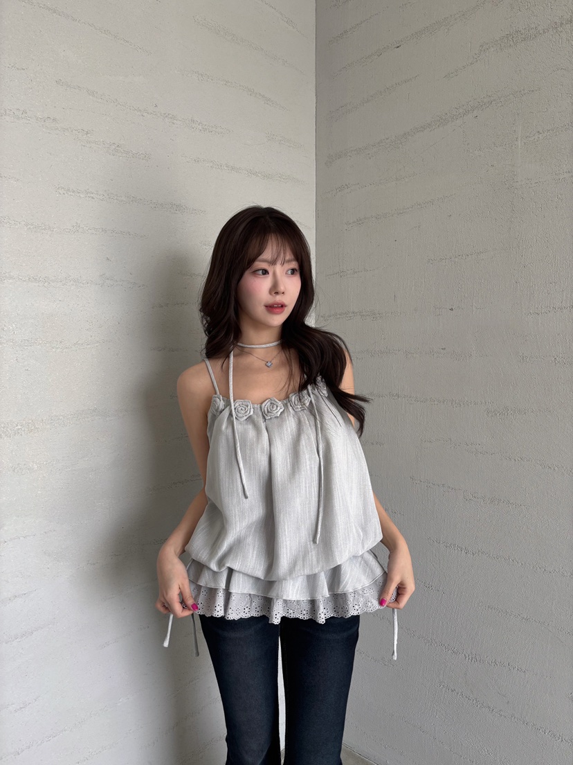 TOO HOT韓國直郵實拍女士新品推薦職業吊帶背心含脖帶花朵TOO HOT吊帶/背心