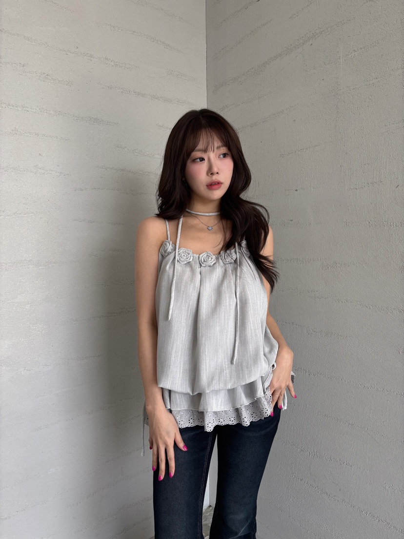 TOO HOT韓國直郵實拍女士新品推薦職業吊帶背心含脖帶花朵TOO HOT吊帶/背心