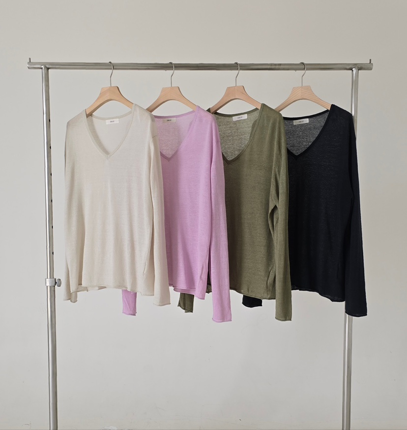 J SHOP韓國代購女裝新品休閑時尚熱賣推薦長袖T恤V領寬松J_SHOP長袖T恤