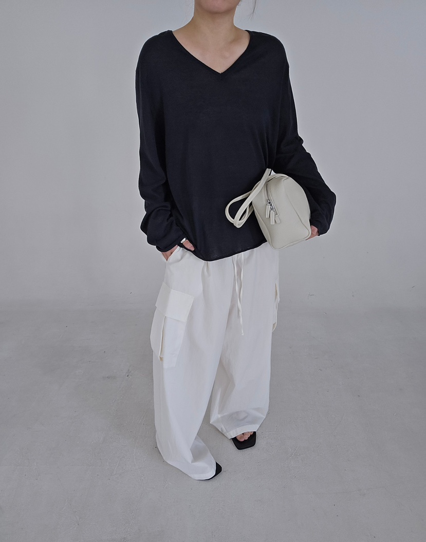 J SHOP韓國代購女裝新品休閑時尚熱賣推薦長袖T恤V領寬松J_SHOP長袖T恤