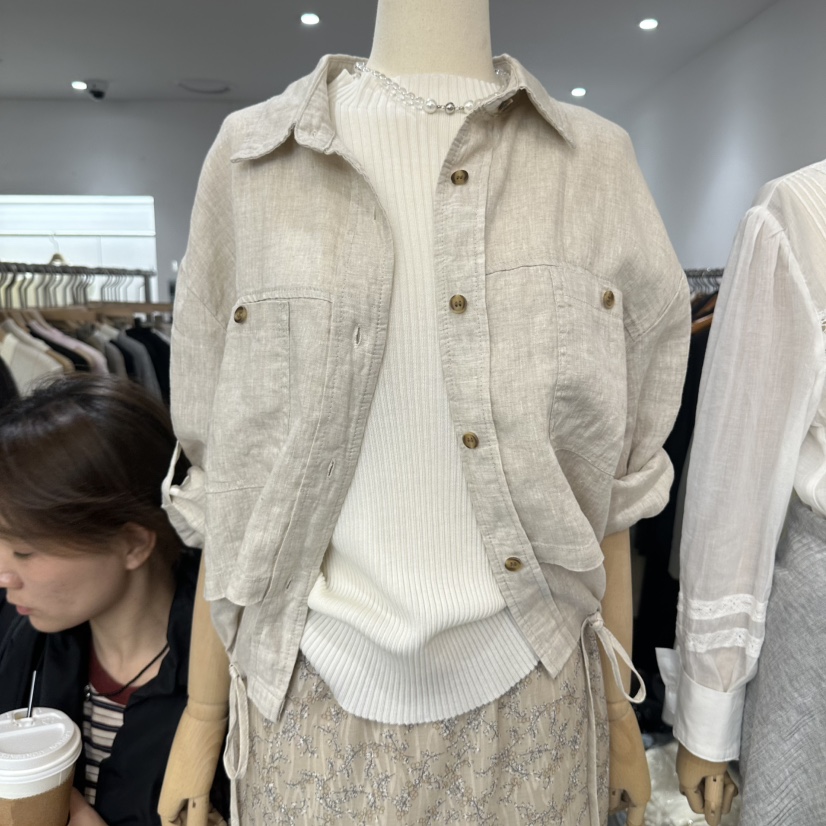 LEWIN韓國東大門直郵女裝新款人氣職業推薦26春夏夾克口袋亞麻LEWIN夾克圖色1