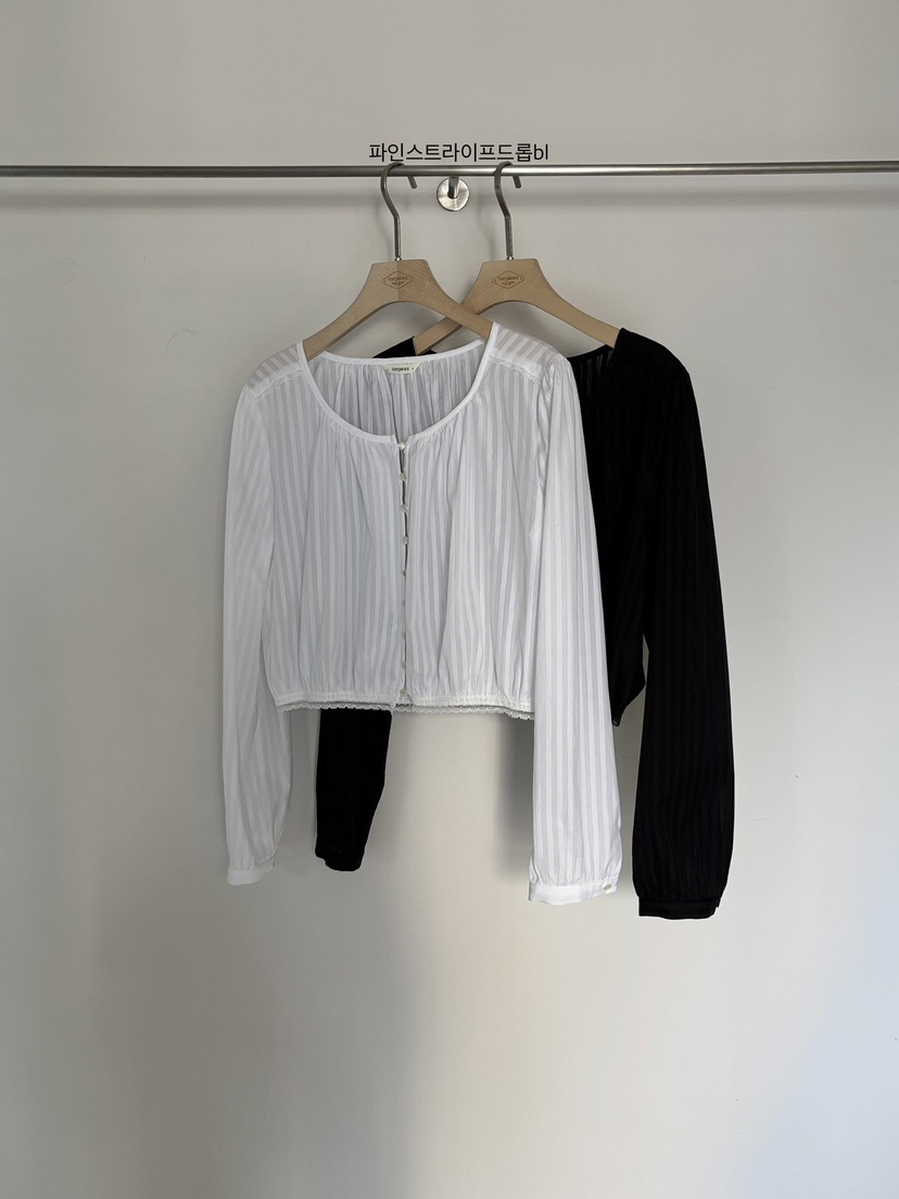 VERGAMOT韓國東大門直郵女士新款26春夏職業襯衫蕾絲衫條紋VERGAMOT襯衫/蕾絲衫