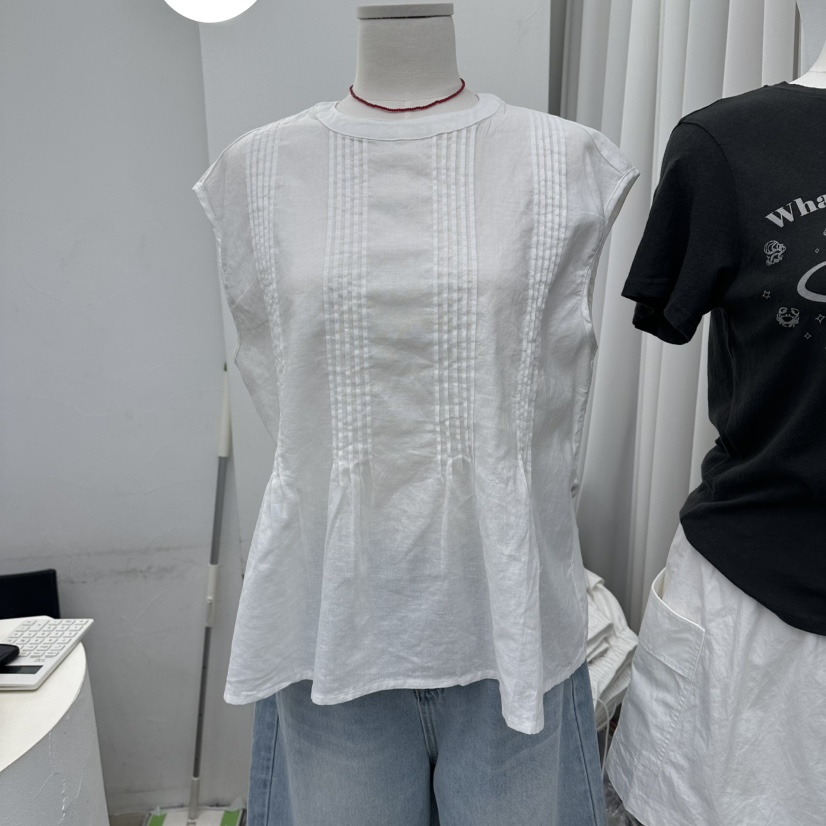 GOLDEN MARKET韓國直郵實拍女士新品推薦襯衫蕾絲衫亞麻布褶裥GOLDEN MARKET襯衫/蕾絲衫圖色1