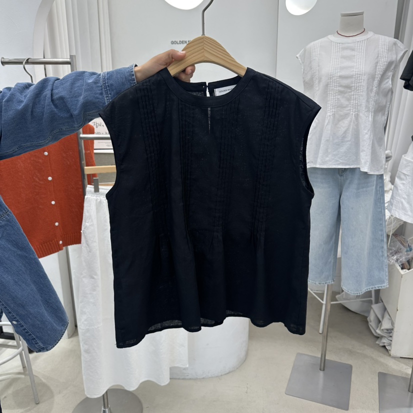 GOLDEN MARKET韓國直郵實拍女士新品推薦襯衫蕾絲衫亞麻布褶裥GOLDEN MARKET襯衫/蕾絲衫圖色2