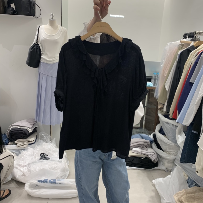 ANN MARGRET韓國代購女裝新款時尚襯衫蕾絲衫刺繡GRETA.Y襯衫/蕾絲衫圖色2