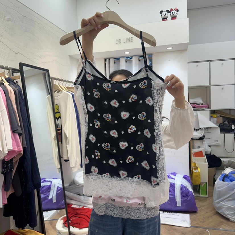 DE LINE韓國直郵實拍女士新品推薦時尚職業吊帶背心緞面DE LINE吊帶/背心