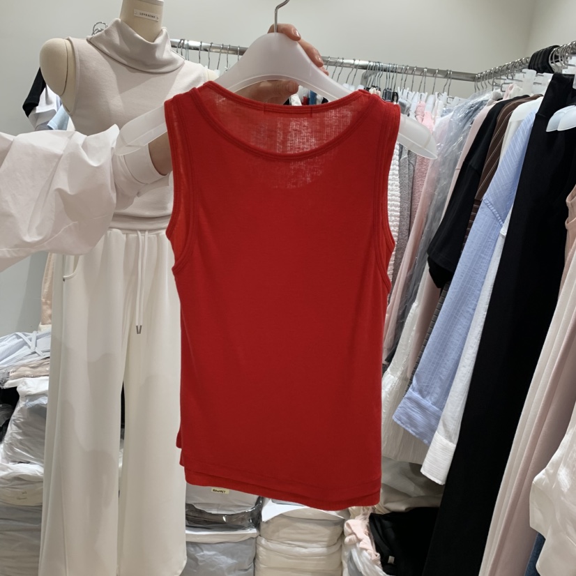 LOVE SOME韓國東大門直郵女士新款時尚吊帶背心假兩件多層羅紋LOVE SOME吊帶/背心