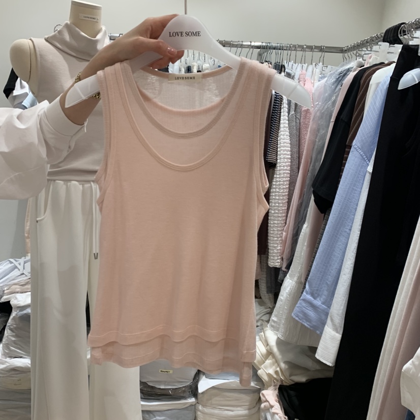 LOVE SOME韓國東大門直郵女士新款時尚吊帶背心假兩件多層羅紋LOVE SOME吊帶/背心圖色2