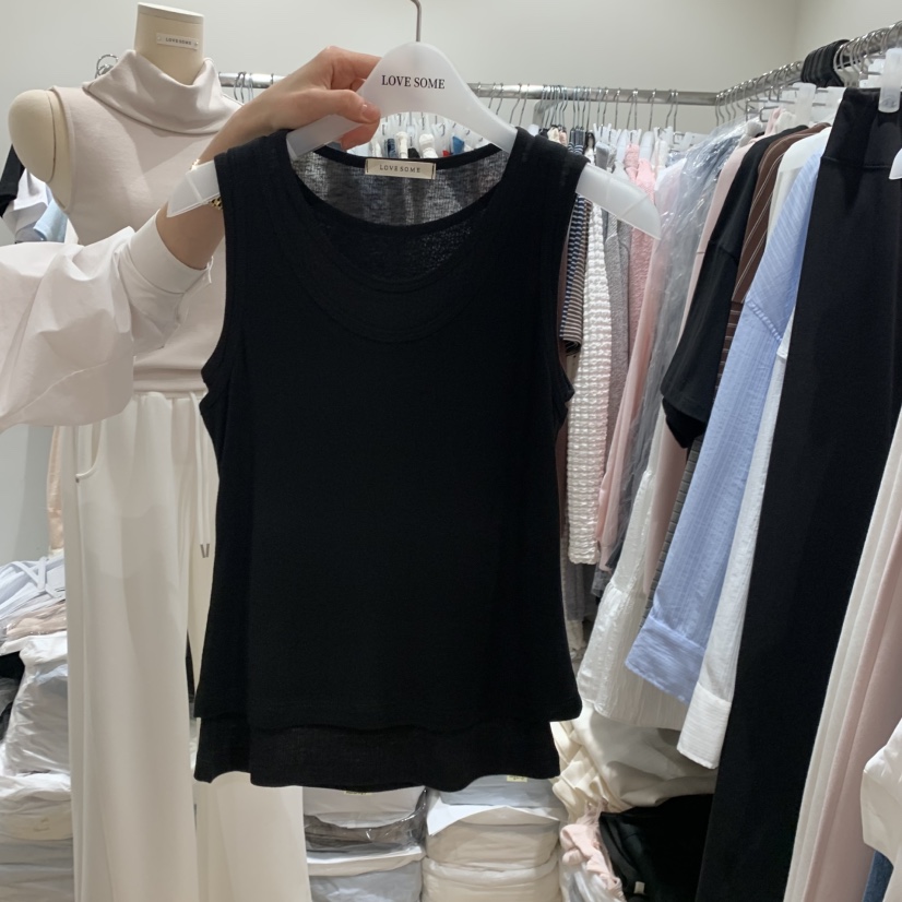 LOVE SOME韓國東大門直郵女士新款時尚吊帶背心假兩件多層羅紋LOVE SOME吊帶/背心圖色3