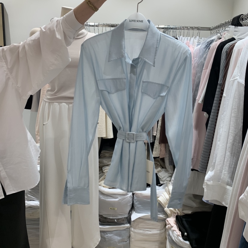 LOVE SOME韓國東大門代購女裝新品人氣襯衫蕾絲衫含腰帶LOVE SOME襯衫/蕾絲衫圖色1