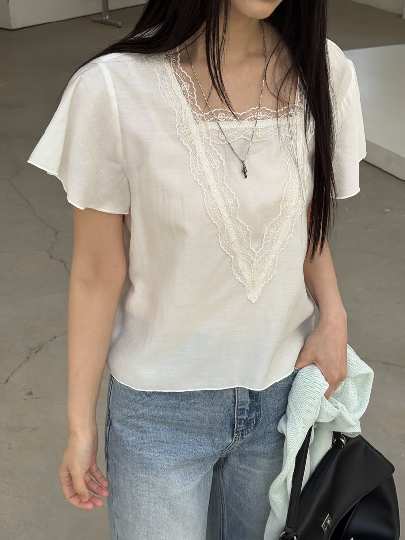 Verbena韓國直郵實拍女裝新品職業推薦時尚襯衫蕾絲衫蕾絲Verbena襯衫/蕾絲衫