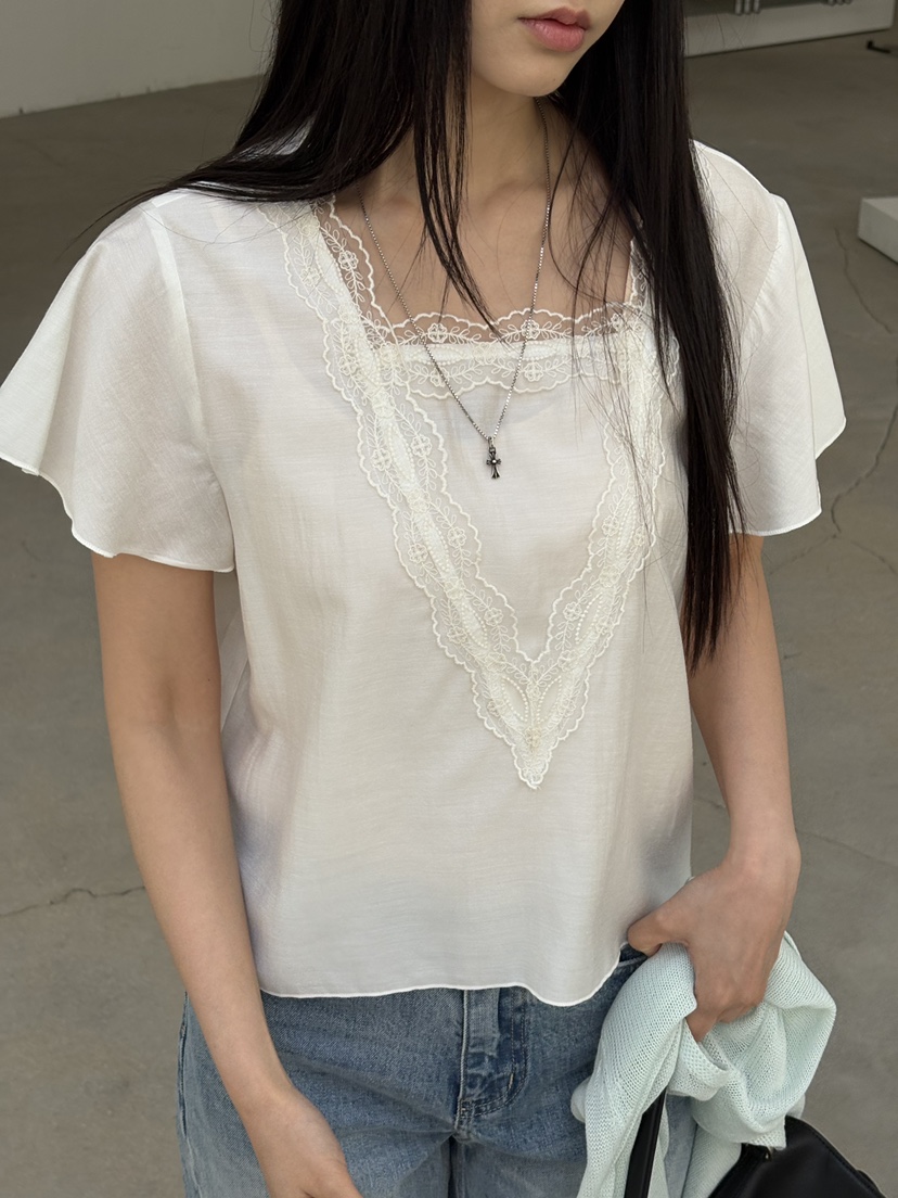 Verbena韓國直郵實拍女裝新品職業推薦時尚襯衫蕾絲衫蕾絲Verbena襯衫/蕾絲衫