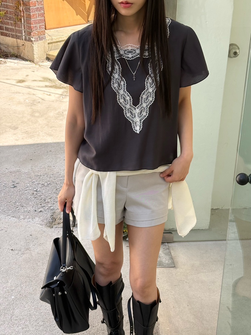 Verbena韓國直郵實拍女裝新品職業推薦時尚襯衫蕾絲衫蕾絲Verbena襯衫/蕾絲衫