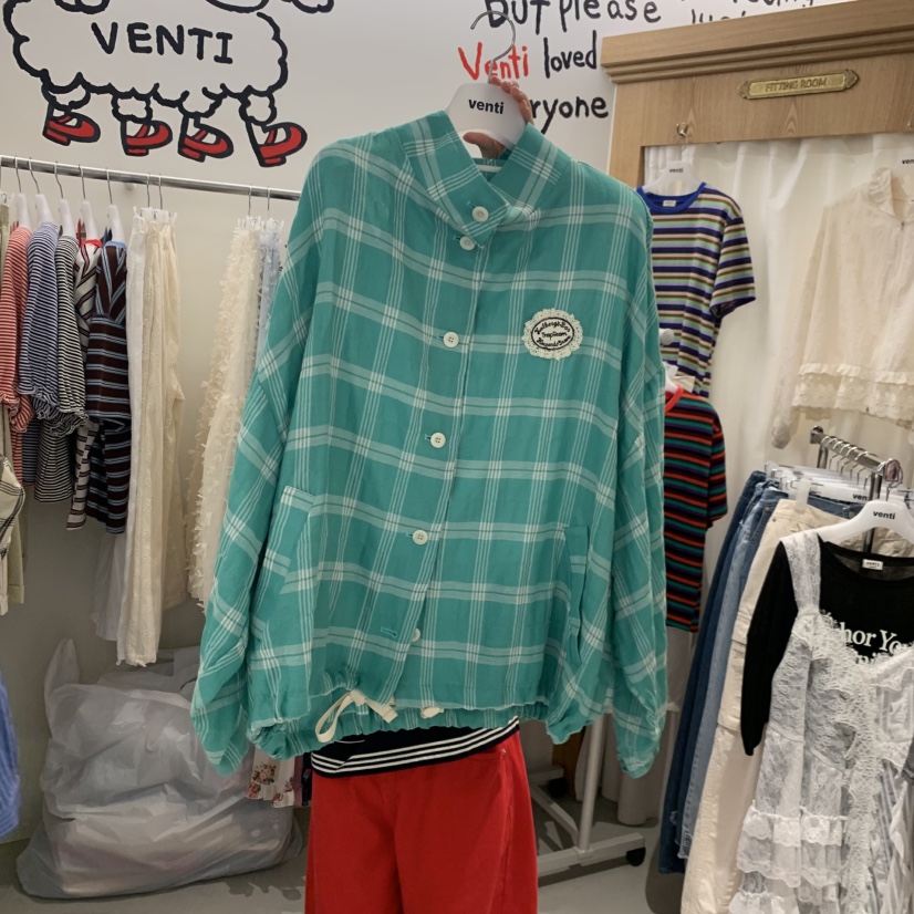 VENTI韓國東大門直郵女士新品休閑熱賣26春夏夾克格紋亞麻VENTI夾克圖色1